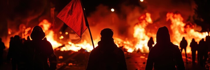 Sticker - a group of people standing around a fire with flames