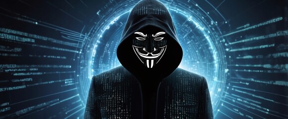 anonymous hacker in a silhouette In the background is network of glowing data cybersecurity, Cyber Crime, Cyberattack