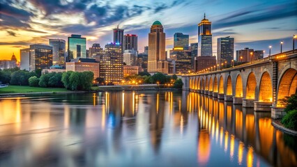 Wall Mural - Minneapolis Skyline at Dusk: A Serene Tapestry of Light and Shadow  Generative AI