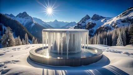 Poster - Frozen Elegance: A Circular Ice Podium Adorned with Crystal-Clear Icicles  AI Generated