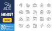 © Iconsbuff - Set of Energy Types Related Vector Line Icons. Contains such Icons as Hydroelectric Power Station, Solar Cells, Fossil Fuels and more. Editable Stroke.