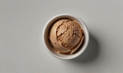 one scoops of brown coffee ice cream in a white bowl, side and top view, food bundle isolated on a transparent white background