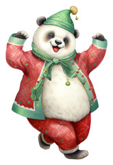 Wall Mural - PNG  Chubby panda dancing christmas figurine red.