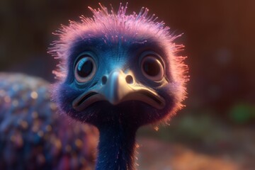 Poster - Close-Up of a Cartoon Emu's Face with Pink Feathers