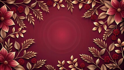 Poster - A Classic Wedding Invitation with a Modern Touch: Maroon Floral Leaves  generative AI