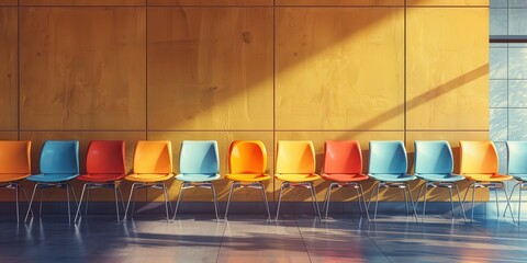 Wall Mural - A row of chairs are lined up against a wall