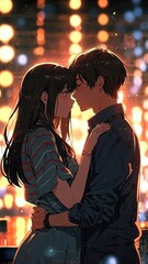 Wall Mural - anime couple whispering background illustration cartoon design manga scene