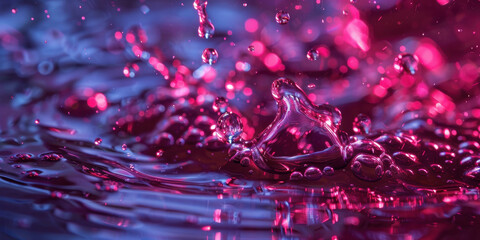 Poster - A splash of water with pink drops in the middle