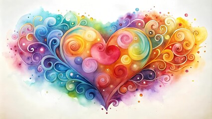 Wall Mural - Abstract Watercolor Heart with Vibrant Swirls  Generative AI