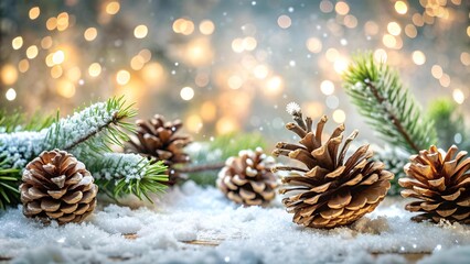 Poster - A Winter Wonderland of Pine Cones and Snowflakes: A Cozy Christmas Decor Illustration  generative AI