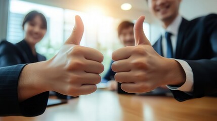 Canvas Print - A group of people are giving thumbs up to each other. Concept of positivity and teamwork