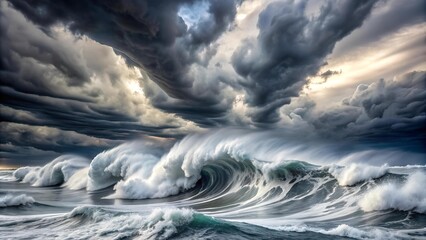 Wall Mural - Whirlwind of Whitecaps: A Stormy Symphony in Blues and Grays  generative AI