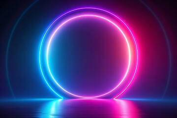 Wall Mural - Vibrant neon pink and blue textured round circle background features futuristic composition of circle gradient shapes, evoking a mesmerizing and abstract digital atmosphere.