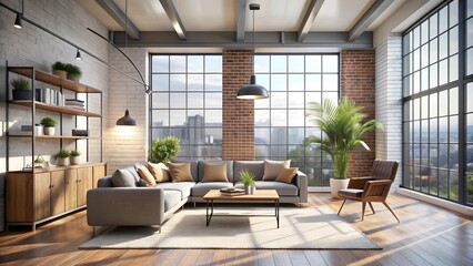 Wall Mural - Urban Oasis: A Minimalist Loft Interior with Natural Light  AI generated