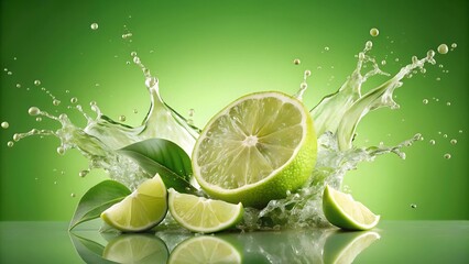 Poster - Lime-ade Explosion: A Splash of Freshness  AI Generated