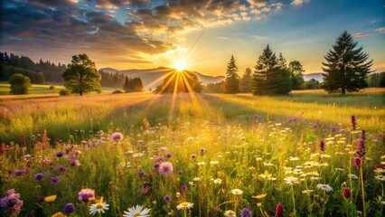 Canvas Print - Sun-Kissed Meadow: A Symphony of Spring  AI Generated