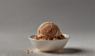 one scoops of brown coffee ice cream in a white bowl, side and top view, food bundle isolated on a transparent white background