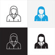 © great19 - Business woman icons. Professional company person or worker symbol. Businessman icon. Anonymous profile, people and user account symbol. Vector stock icons illustration.