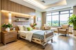 © DigitalArt Max - Serene modern healthcare facility interior featuring comfortable patient bed, medical equipment, and warm decor, evoking a sense of gentle care and compassionate assistance.