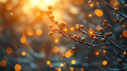 Wall Mural -  A close-up of a bare tree branch with small, round buds.