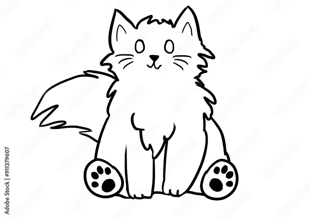 Cute cat children coloring page black outline. Animal colouring page ...