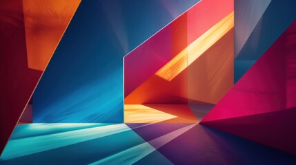 Wall Mural - Vivid colors illuminate an empty modern space with geometric shapes and hard shadows.