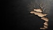© tinnakorn - Abstract dark background with cracked texture and tree branches reaching through the cracks.