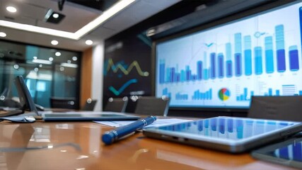 Wall Mural - projector displaying financial graphs during a business presentation, emphasizing visual tools in investment pitches