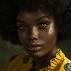 Canvas Print - Enigmatic stare of an Afro-Latina model captivating the viewer.