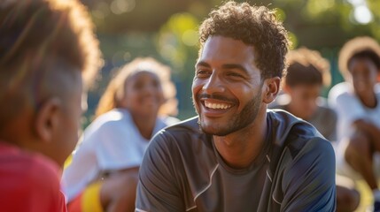 Poster - Afro-Latino father coaching a sports team.