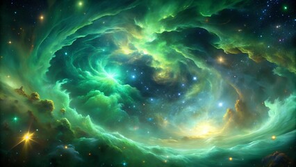 Wall Mural - Celestial Symphony: A Cosmic Dance of Greens  AI generated