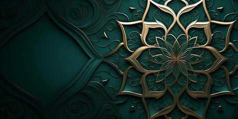 Aufkleber - Golden ornament on green background. Template for design. 3D illustration
