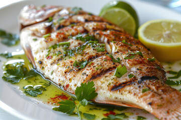 Wall Mural - Herb and lemon seasoned grilled red snapper