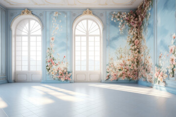 Wall Mural - Elegant Palace Interior with Beautiful Floral Decor and Ornate Marble Floor: A Majestic and Historic Aristocratic Room