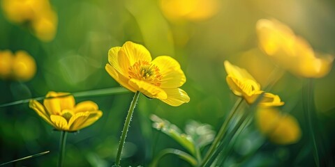 Wall Mural - stunning close up of meadow buttercup flower with shallow depth of field