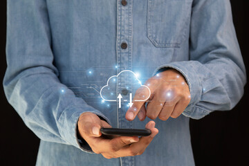 Wall Mural - cloud computing shown in hand cloud technology data storage, data transfer, network and internet ser
