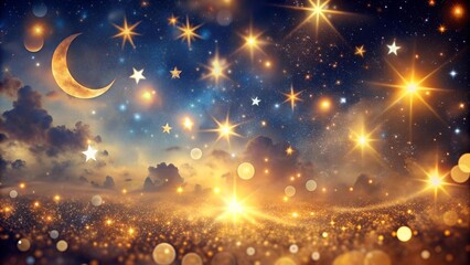 Poster - Celestial Tapestry of Golden Bokeh and Stars  Generative AI