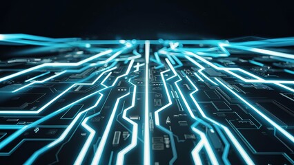 A computer chip with a blue and white design