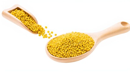 Wall Mural - yellow mustard seeds in the wooden scoop