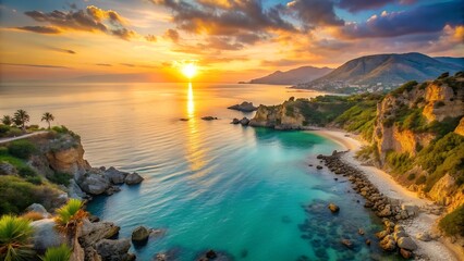 Wall Mural - Golden Hour Embrace: A Serene Evening in Capo Vaticano  AI generated