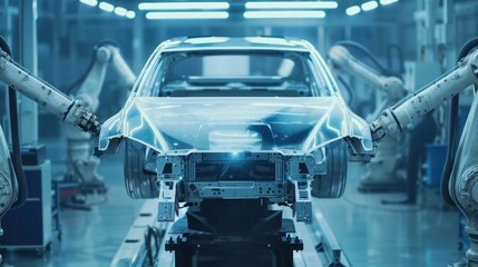 Poster - Car Manufacturing Process in Modern Factory