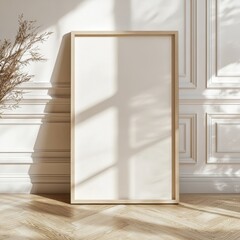 Poster - Poster with Wooden Frame Mockup standing on the ground. 3D rendering.