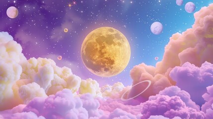 Poster - Dreamy Night Sky with Planets and Clouds