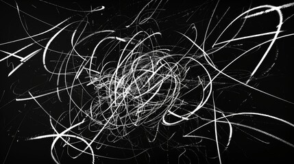 Poster - Animated Hand Drawn Scribbles. White scribbles on black background. 4K resolution.