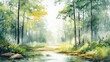 © Dreamphoto - Watercolor landscape of a tranquil forest Water color on white background