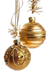 Poster - PNG Golden christmas baubles jewelry hanging white background.