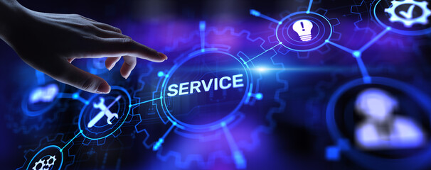 Fototapete - Service support customer help call center Business technology button on virtual screen.