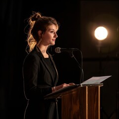 Canvas Print - Woman at a podium receiving an award.