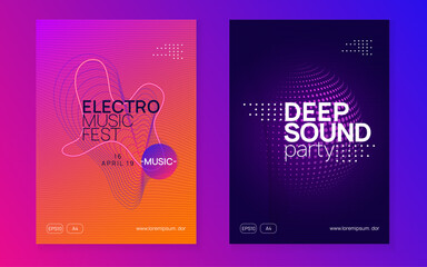 Wall Mural - Discotheque Magazine. Soundwave Radio Illustration. Concert Cover. Party Event. Pink Sound Set. Night Club Electro Graphic. Green Techno Banner. Blue Discotheque Magazine