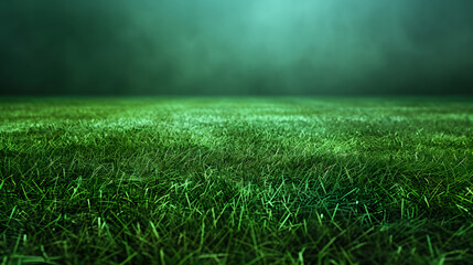 A detailed close-up view of lush green grass turf on an athletic field, showcasing the texture and vibrant color of the grass.